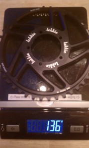 Much lighter than the stock chainring.